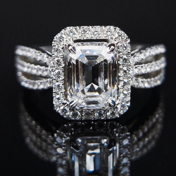 Radiant Cut CZ Three Layer Stackable Silver Plated Dainty Wedding Ring, L145